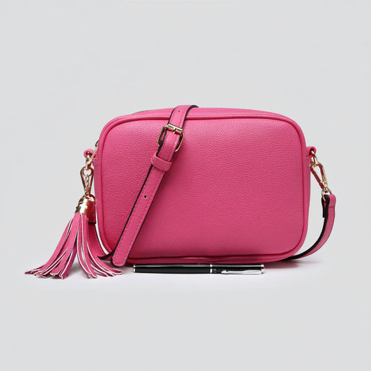 Premium Vegan Leather Camera Crossbody Bag in Fuchsia