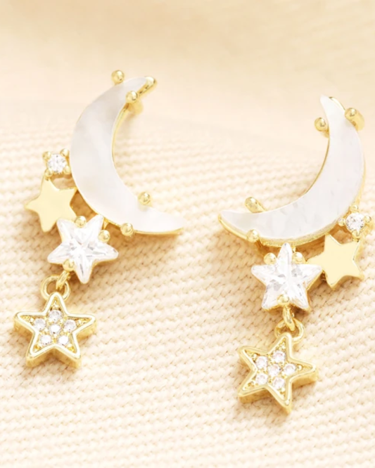 Mother of Pearl Moon & Star Earrings in Gold