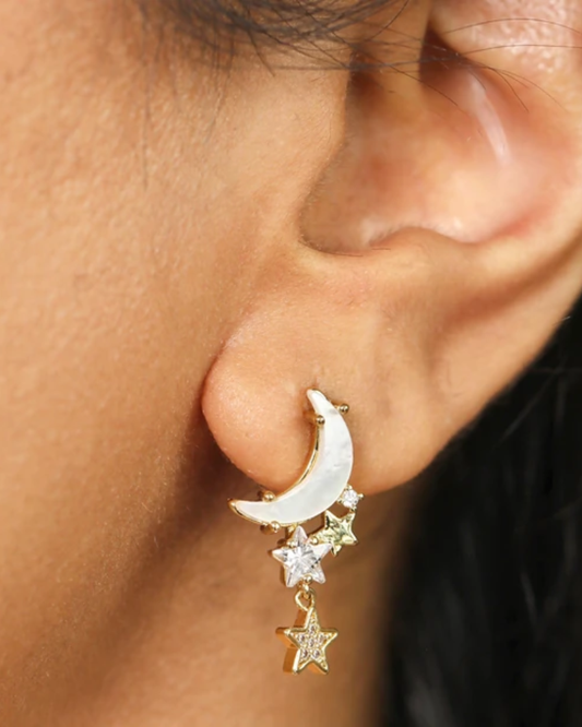 Mother of Pearl Moon & Star Earrings in Gold