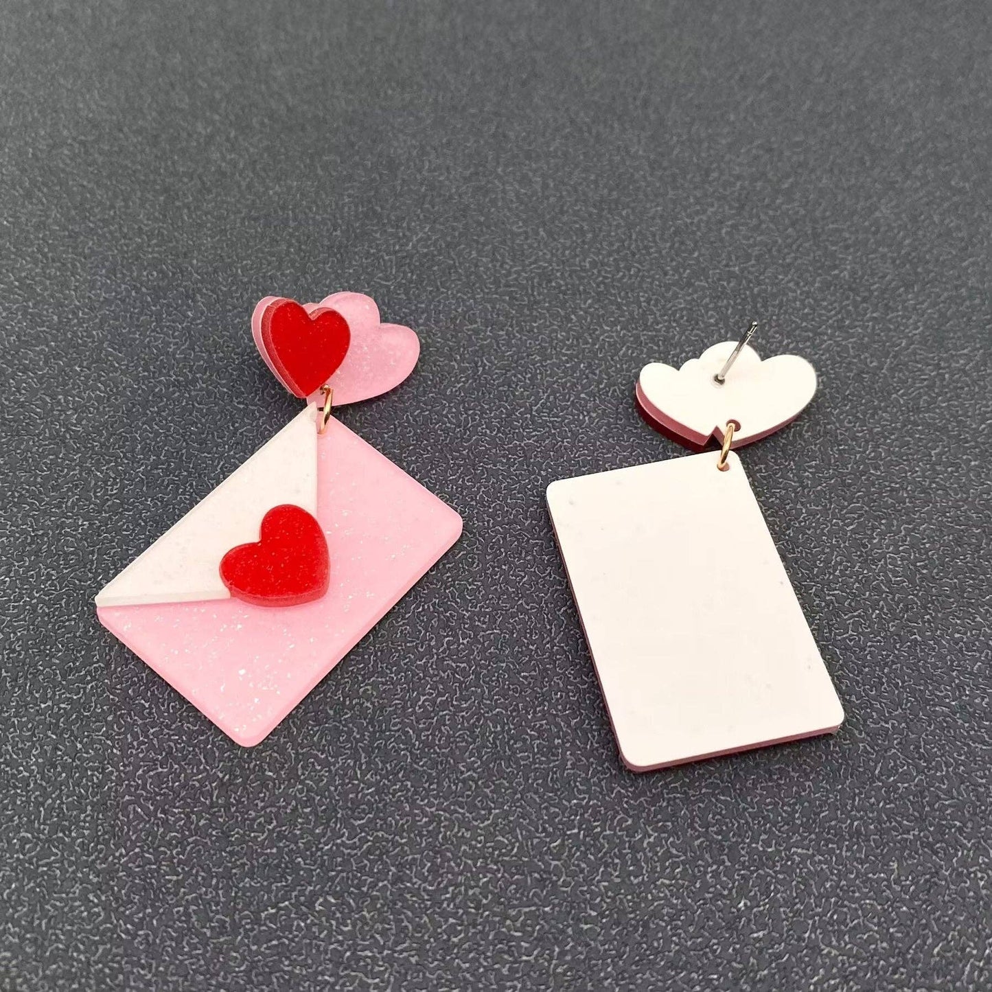 Acrylic Pink Heart Envelope Post Earrings