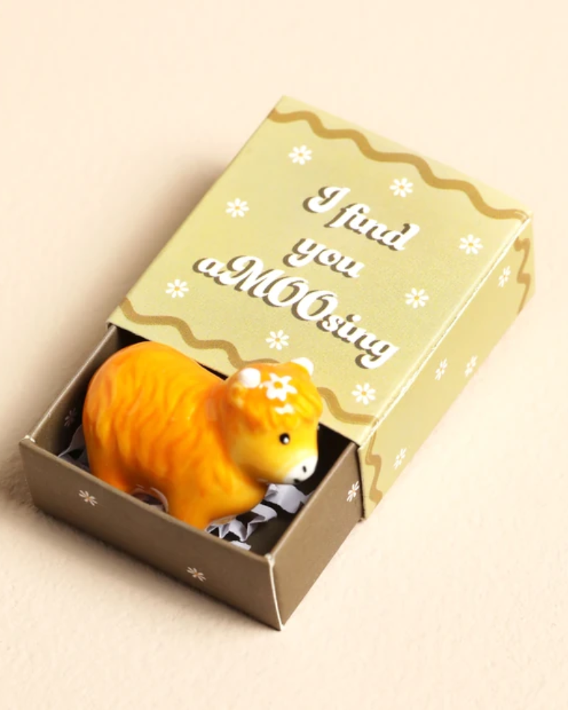 Highland Cow Tiny Ceramic Matchbox Token