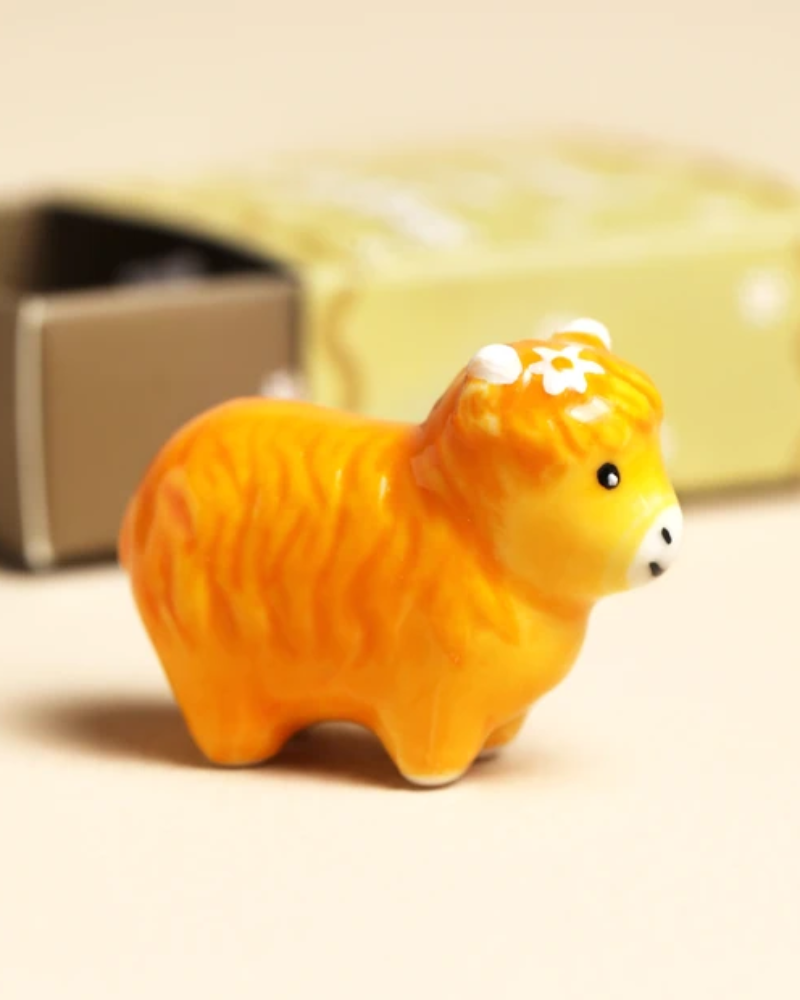 Highland Cow Tiny Ceramic Matchbox Token
