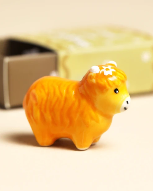 Highland Cow Tiny Ceramic Matchbox Token