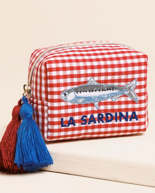 Red Gingham Fish La Sardina Accessory Pouch