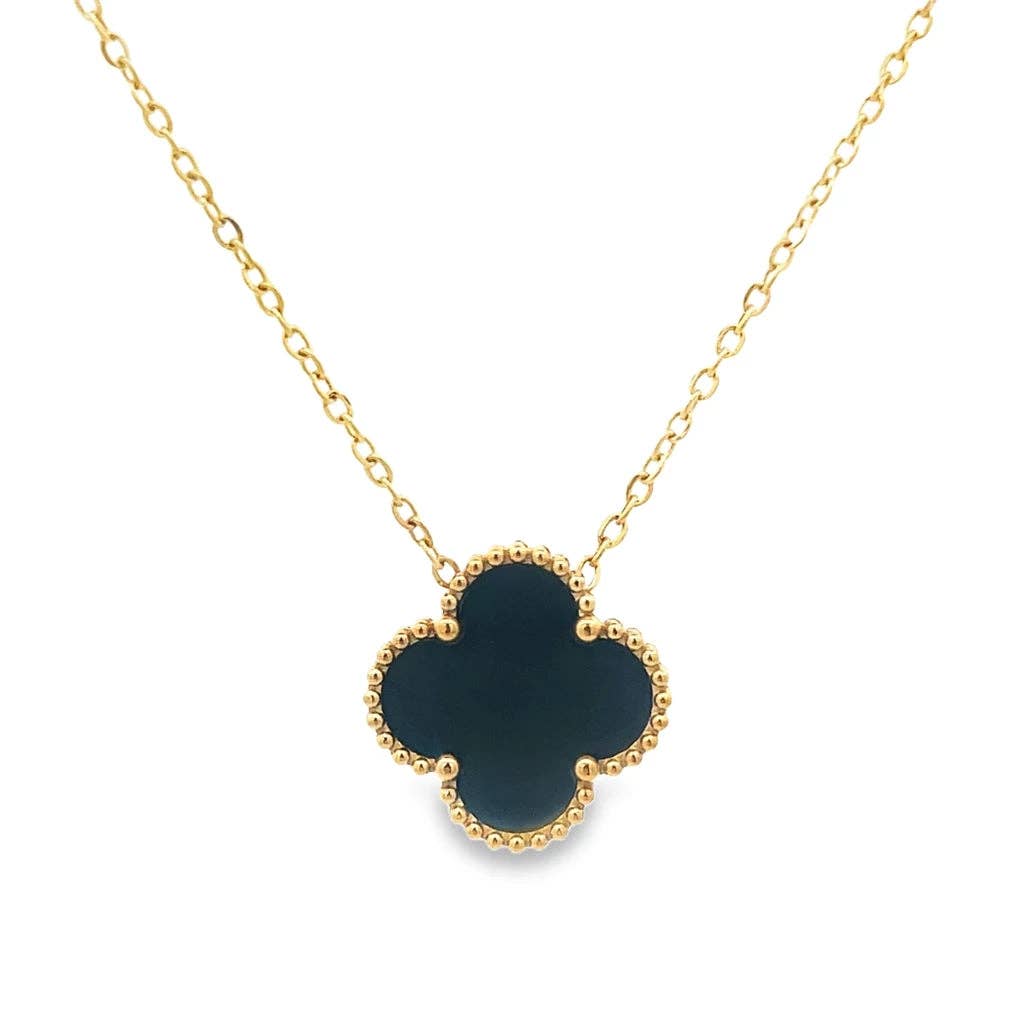 Black Four Leaf Clover Pendant Necklace 18K Gold Plated