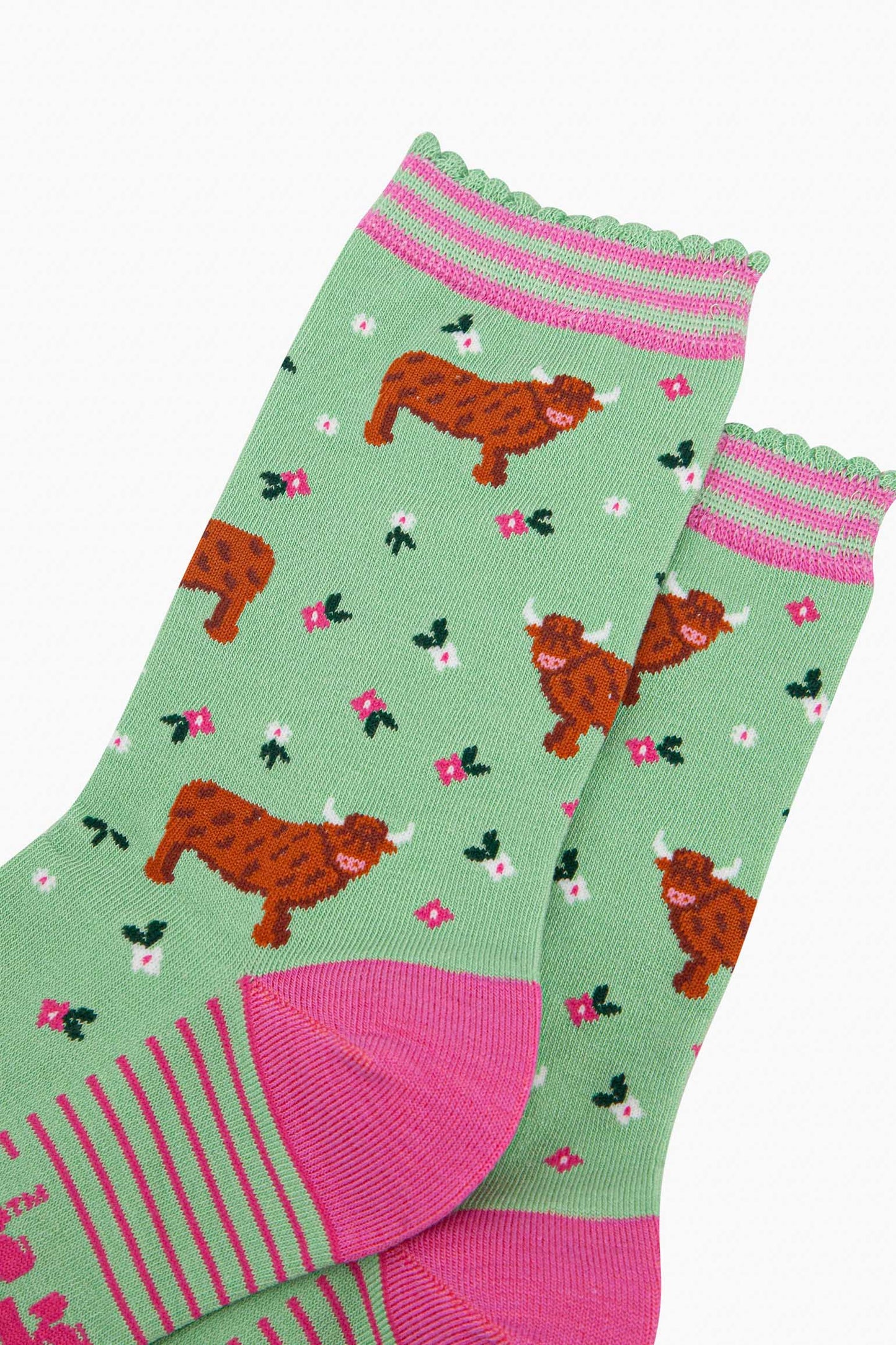Highland Cow Floral Meadow Bamboo Socks