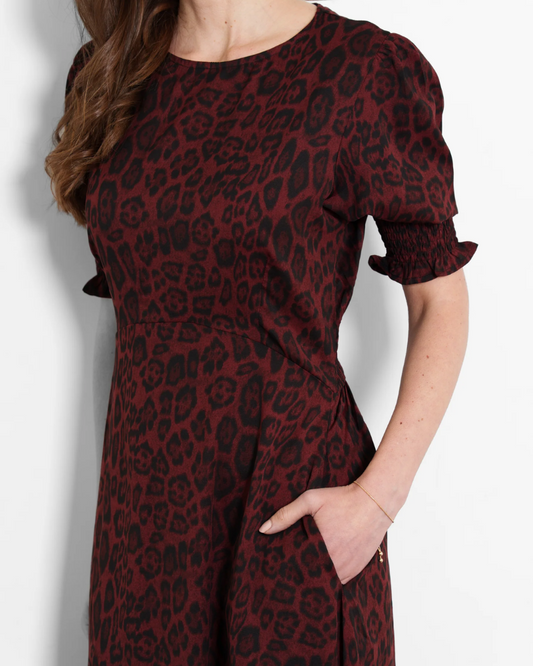 Hazel Berry Leopard Print Midi Tea Dress
