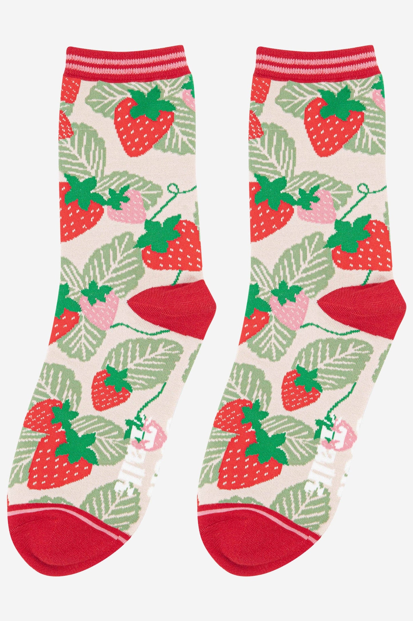 Strawberry Print Bamboo Crew Socks
