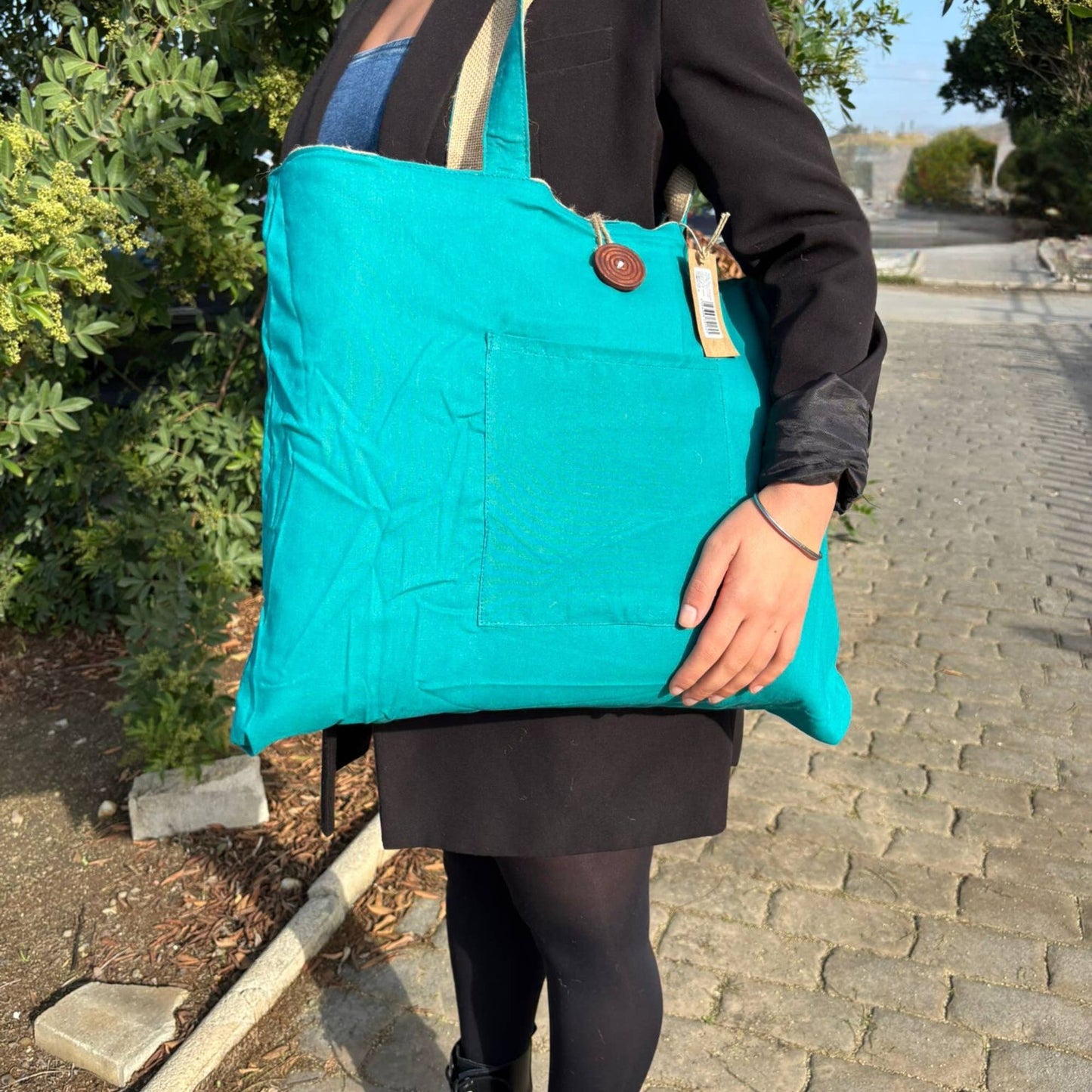 Jute & Cotton Reversible Big Bag in Teal