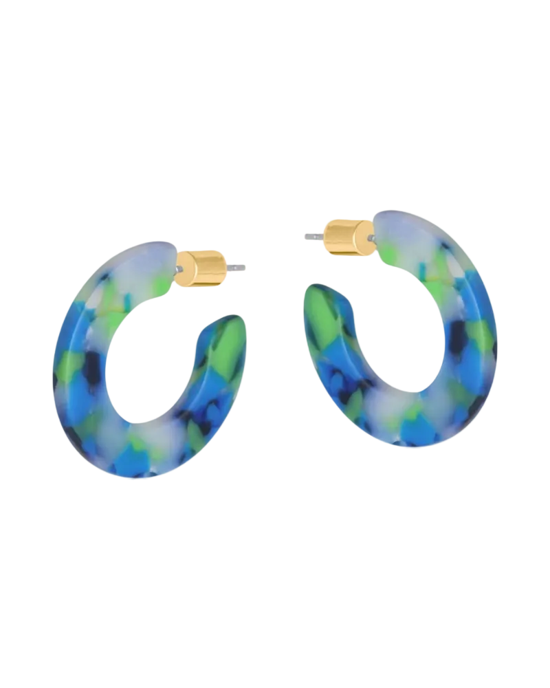Camille Flat Oval Resin Hoop Earrings in Blue