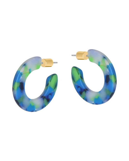 Camille Flat Oval Resin Hoop Earrings in Blue