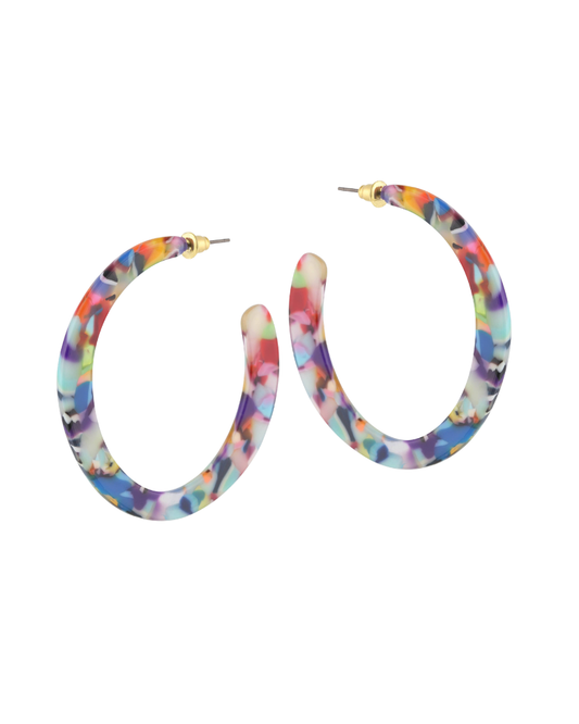 Olivia Semi Cut Out Resin Hoop Earrings in Red/ Orange/ Lilac