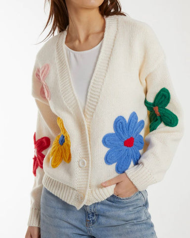 Colourful Flower Embroidery Cardigan