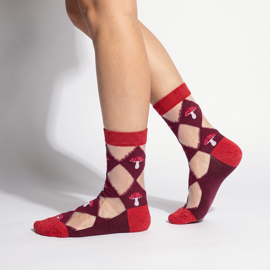 Toadstool Diamond Sheer Socks in Red/Burgundy