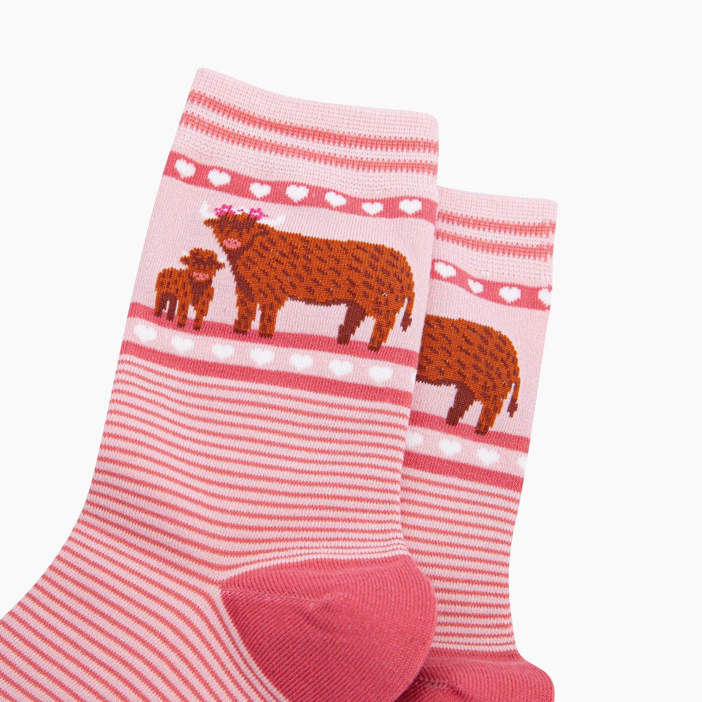 Highland Cow Calf Striped Bamboo Socks