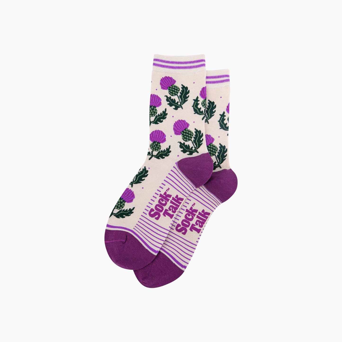 Scottish Thistles Bamboo Socks in Cream
