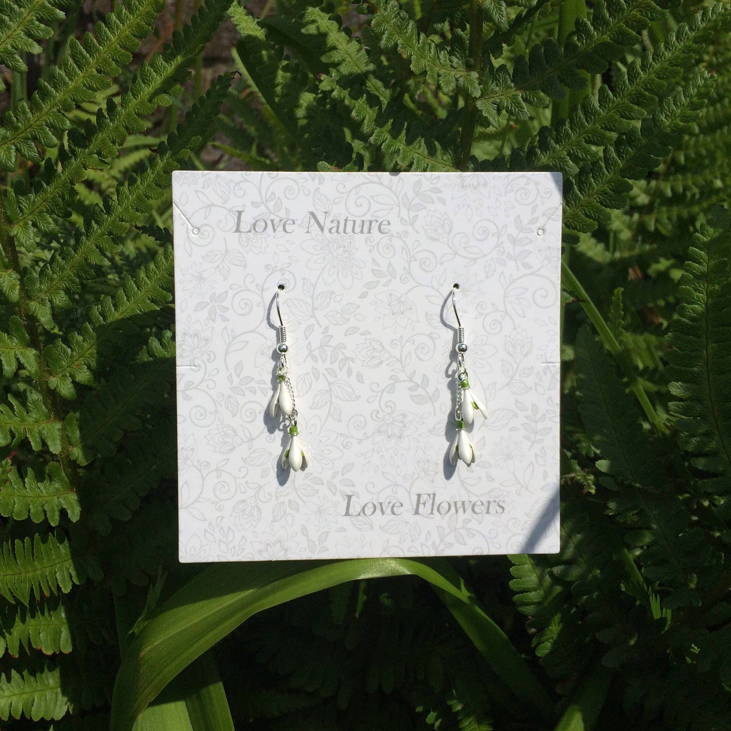 Snowdrop Flower Double Drop Earrings in Silver Tone