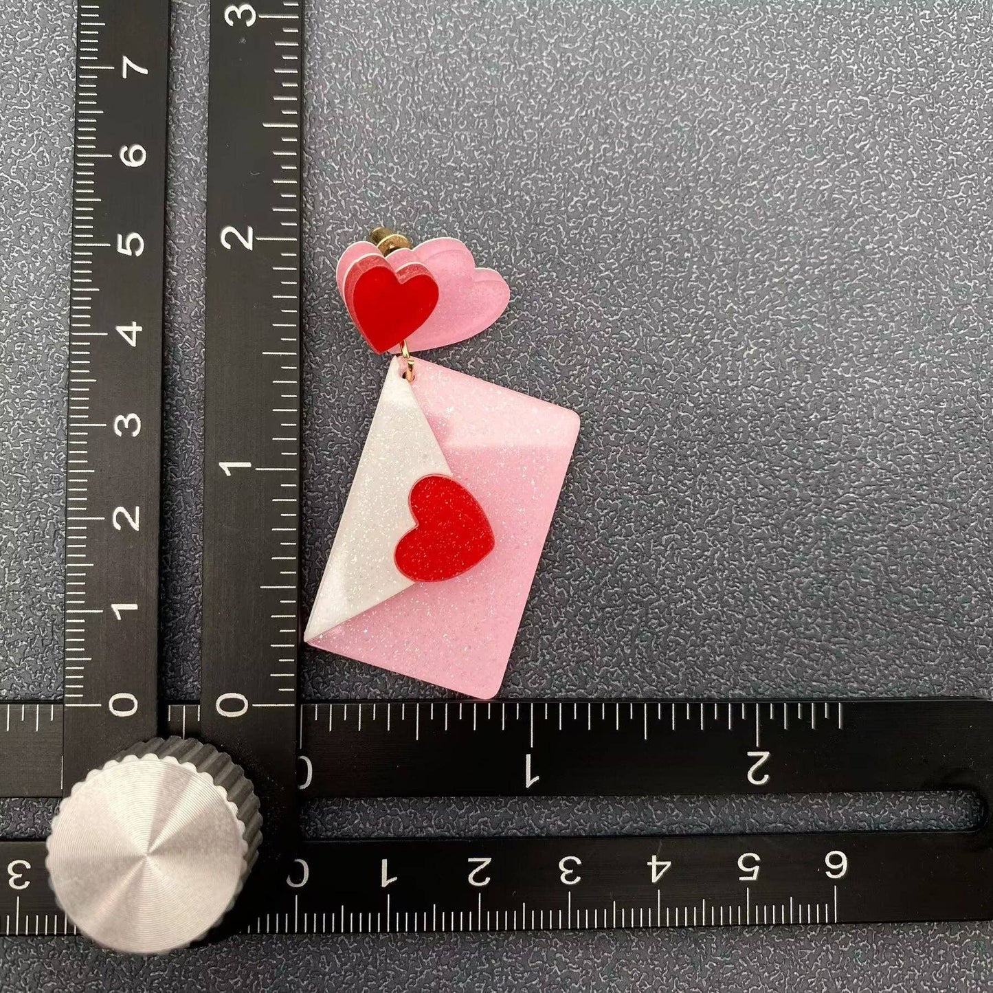 Acrylic Pink Heart Envelope Post Earrings