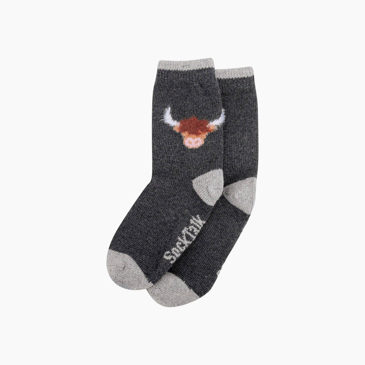 Highland Cow Wool Fluffy Element Socks in Dark Grey Marl