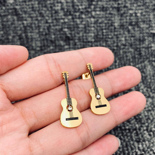 Gold Plated Stainless Steel Guitar Stud Earrings