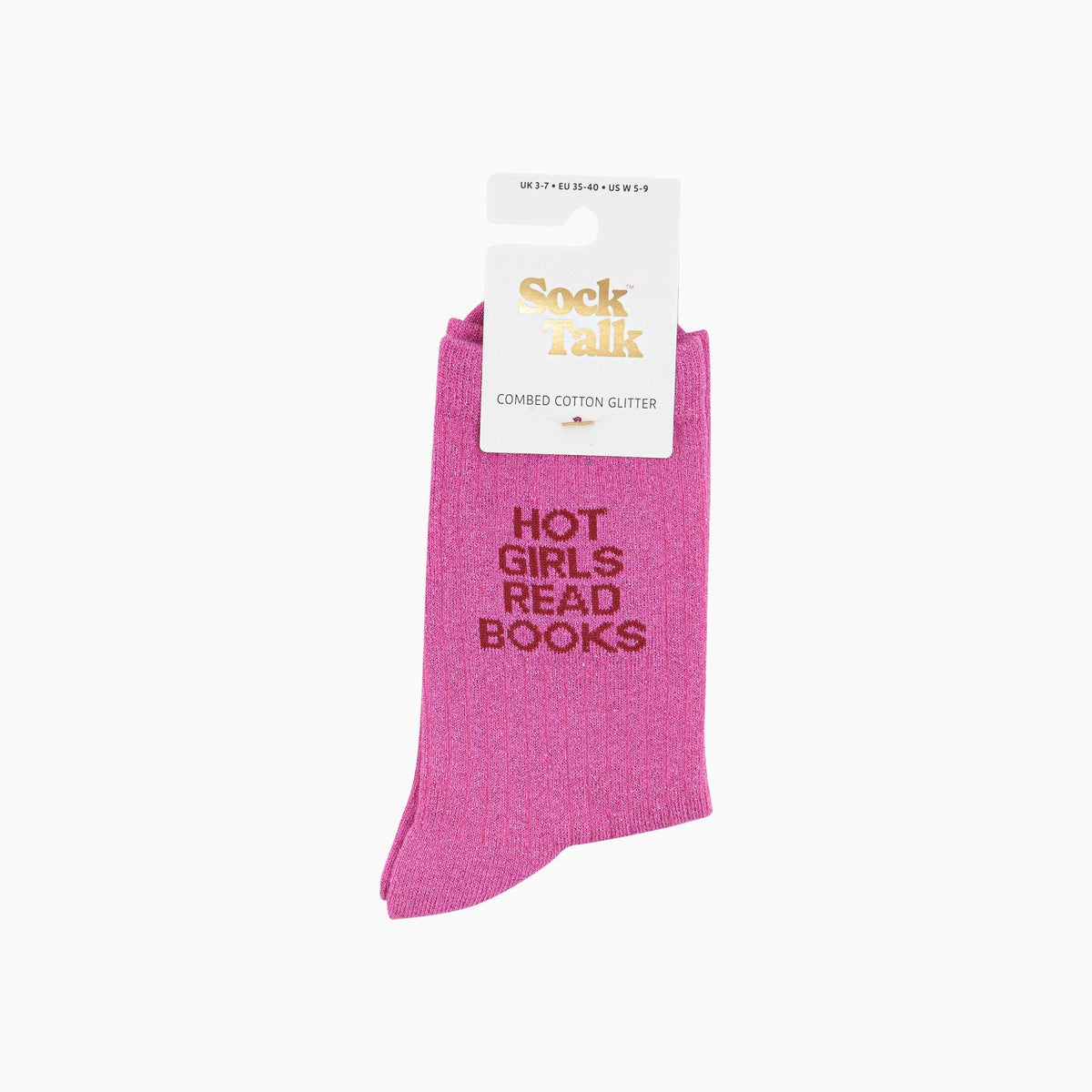 Hot Girls Read Books Combed Cotton Glitter Socks in Hot Pink
