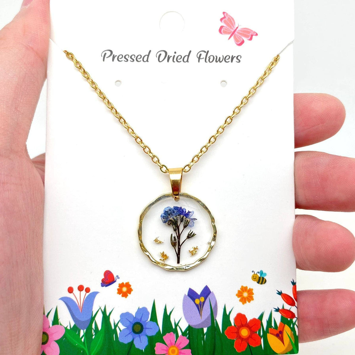 Lobularia Maritima Dried Flowers Floral Pendant Necklace
