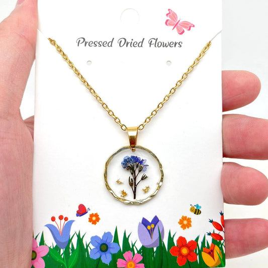 Lobularia Maritima Dried Flowers Floral Pendant Necklace