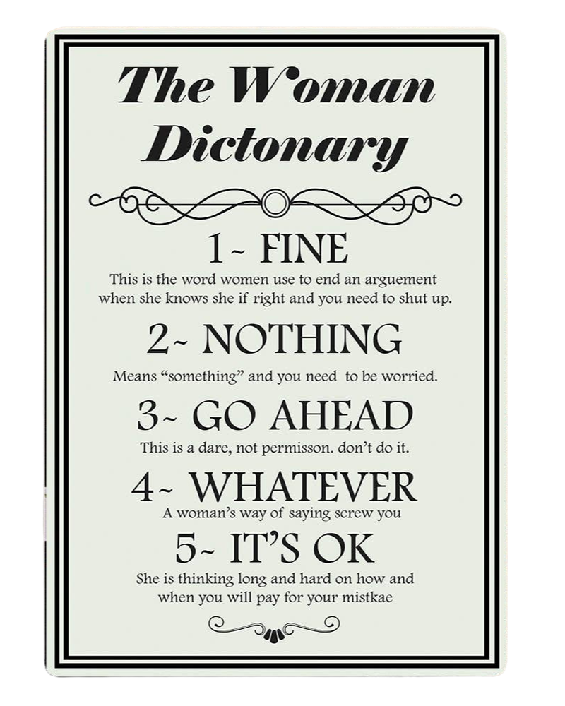 The Woman Dictionary Metal Wall Sign Plaque 6x8inch
