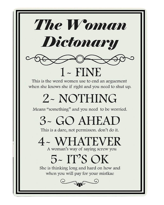 The Woman Dictionary Metal Wall Sign Plaque 6x8inch