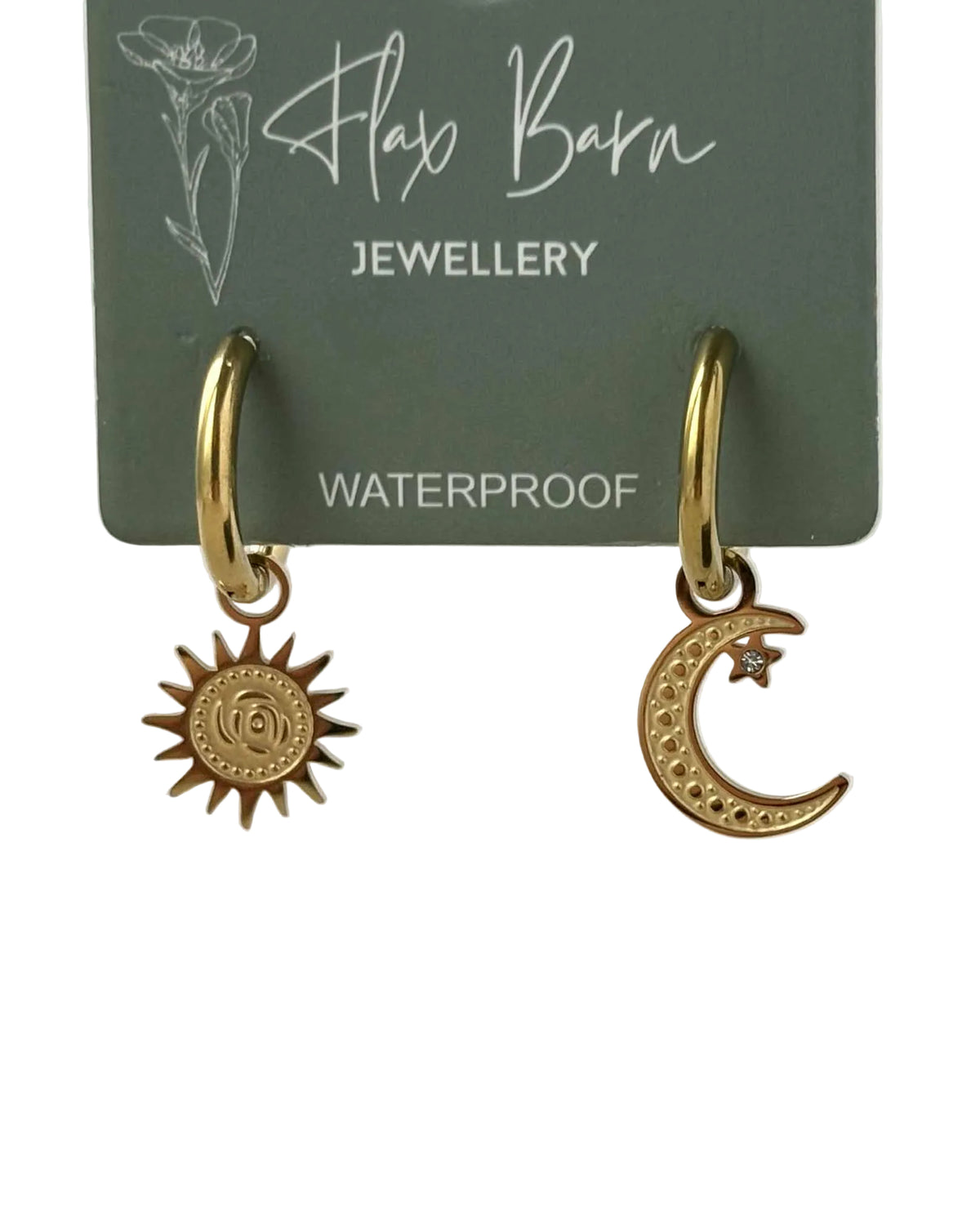 Tarnish Resistant Sun and Moon Huggie Earrings in Gold