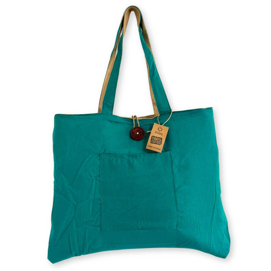 Jute & Cotton Reversible Big Bag in Teal