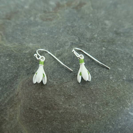 Snowdrop Flower Single Drop Earrings Silver Plated