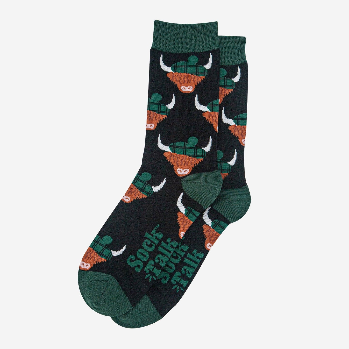 Black & Forest Green Highland Cow Bamboo Crew Socks