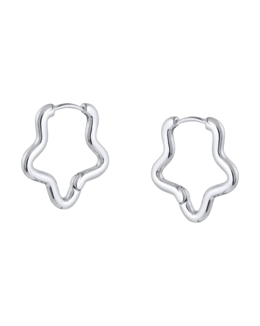Soraya Organic Squiggle Shape Hoop Earrings in Silver