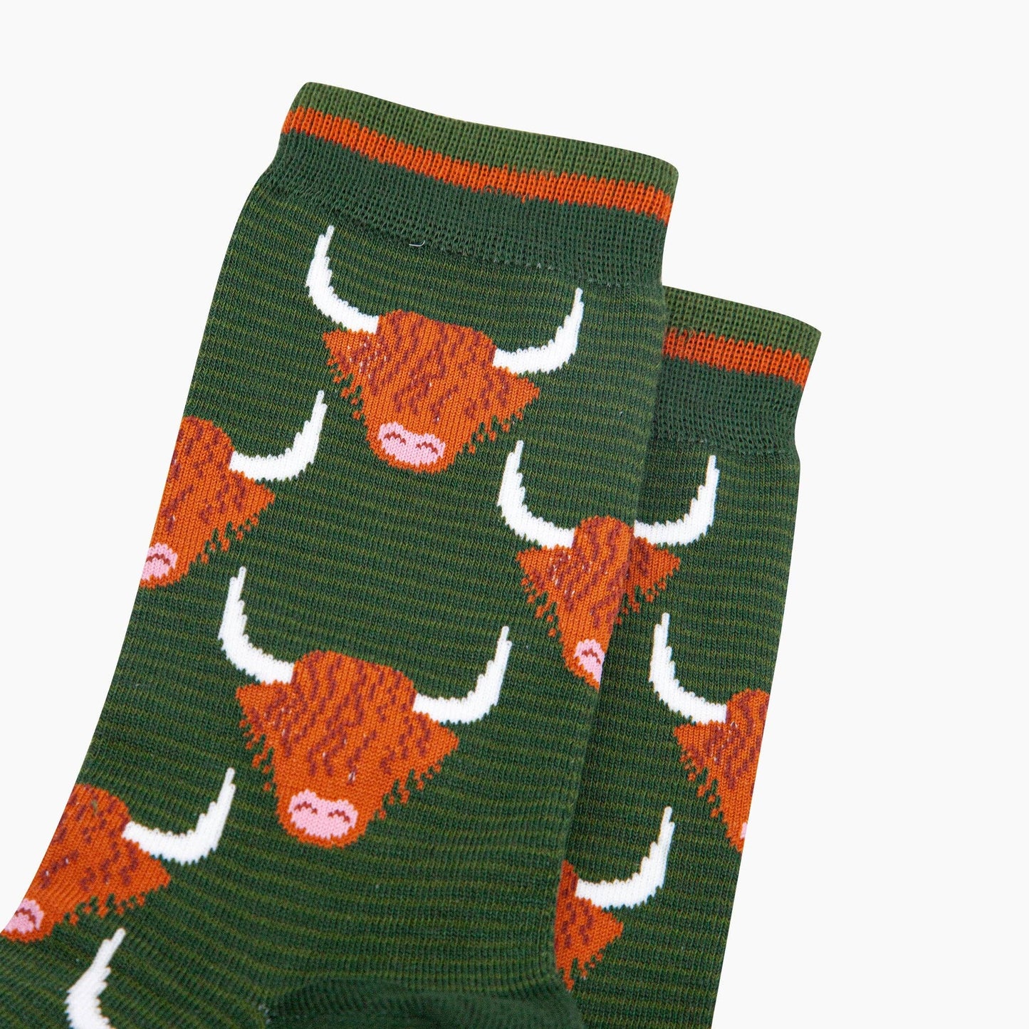 Highland Cow Bamboo Socks in Forest Green