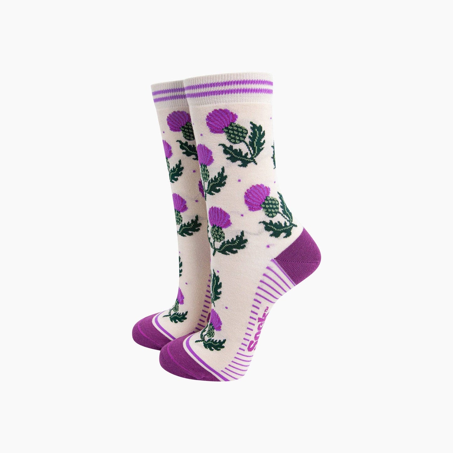 Scottish Thistles Bamboo Socks in Cream