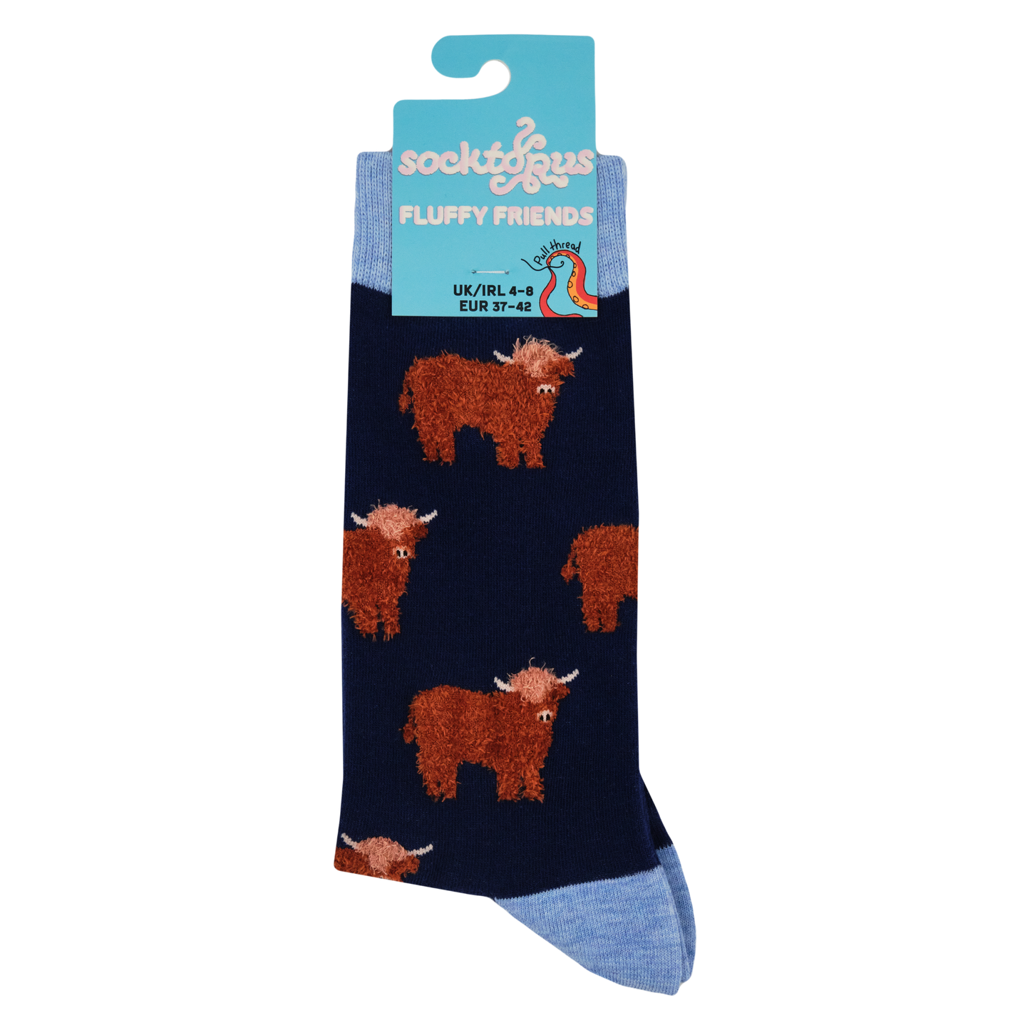 Navy Fluffy Highland Cow Crew Socks