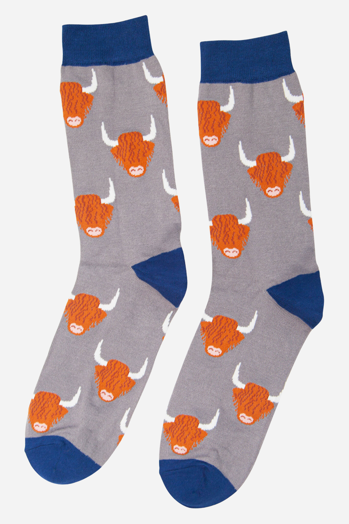Grey Highland Cow Bamboo Crew Socks