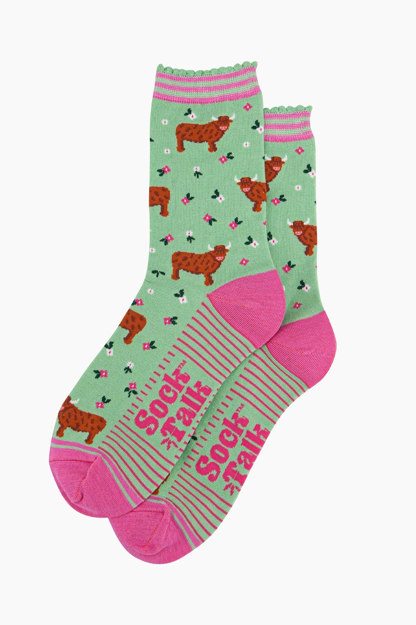 Highland Cow Floral Meadow Bamboo Socks