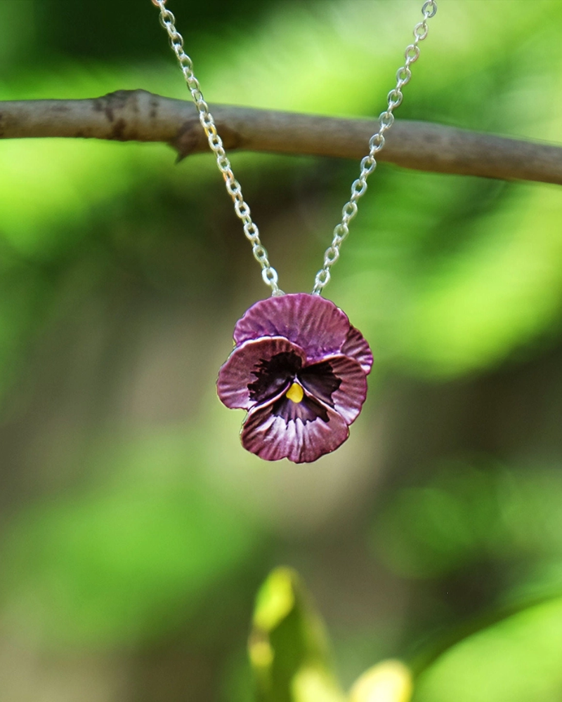 Pansy Flower Pendant Necklace Silver Tone Assorted