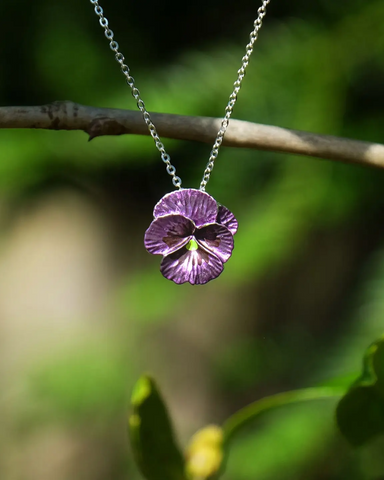 Pansy Flower Pendant Necklace Silver Tone Assorted