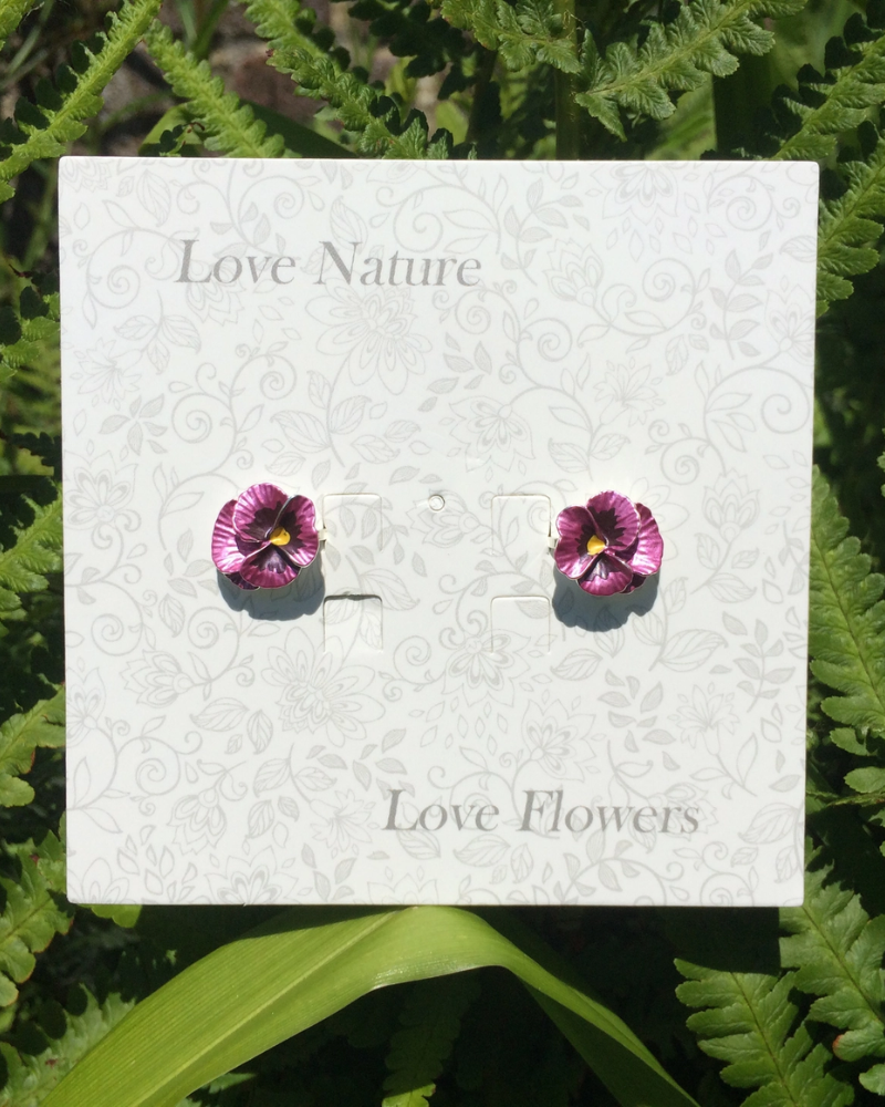 Pansy Flower Stud Earrings in Pink & Purple
