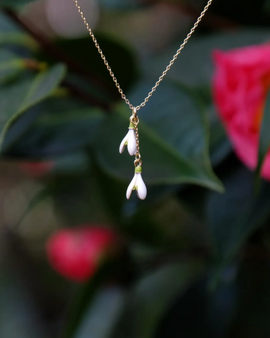 Snowdrop Flower Double Pendant Necklace in Gold Tone
