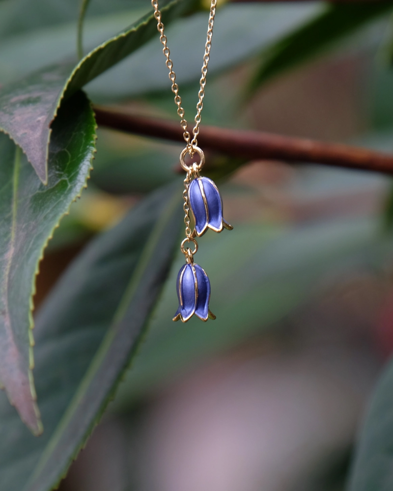 Bluebell Flower Double Pendant Necklace in Gold & Silver