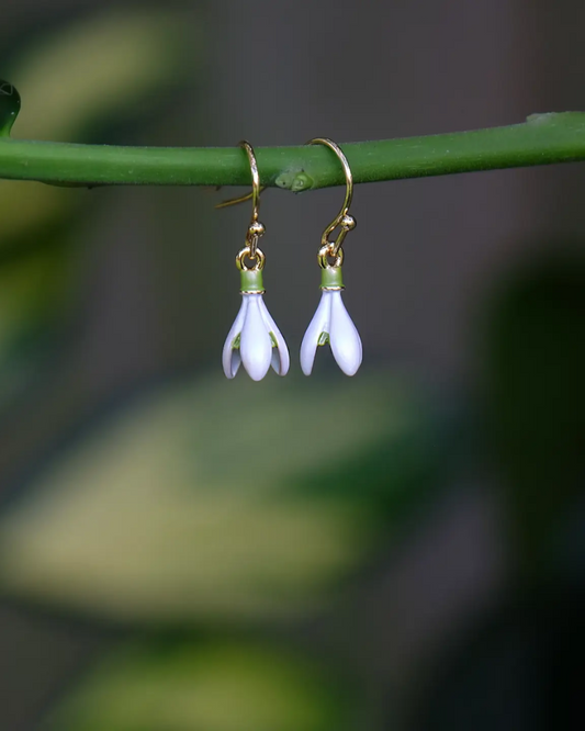Snowdrop Flower Double Drop Earrings in Gold Tone