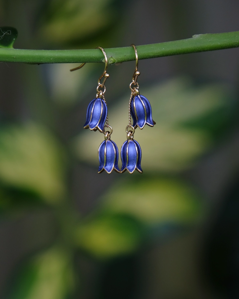 Bluebell Flower Double Drop Earrings in Gold & Silver