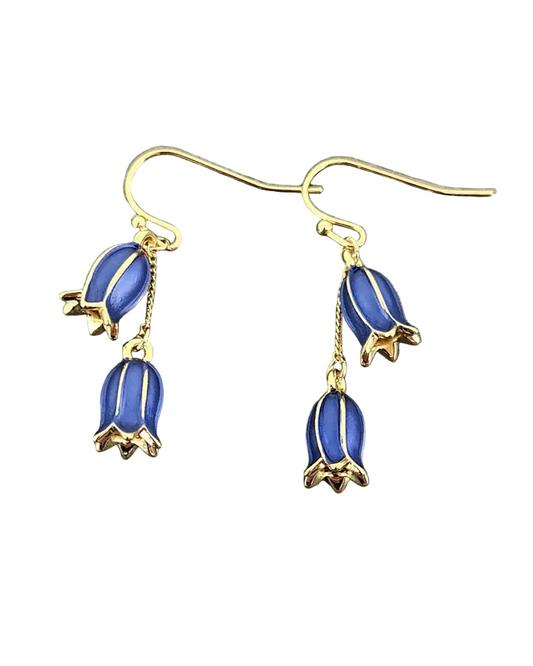 Bluebell Flower Double Drop Earrings in Gold & Silver