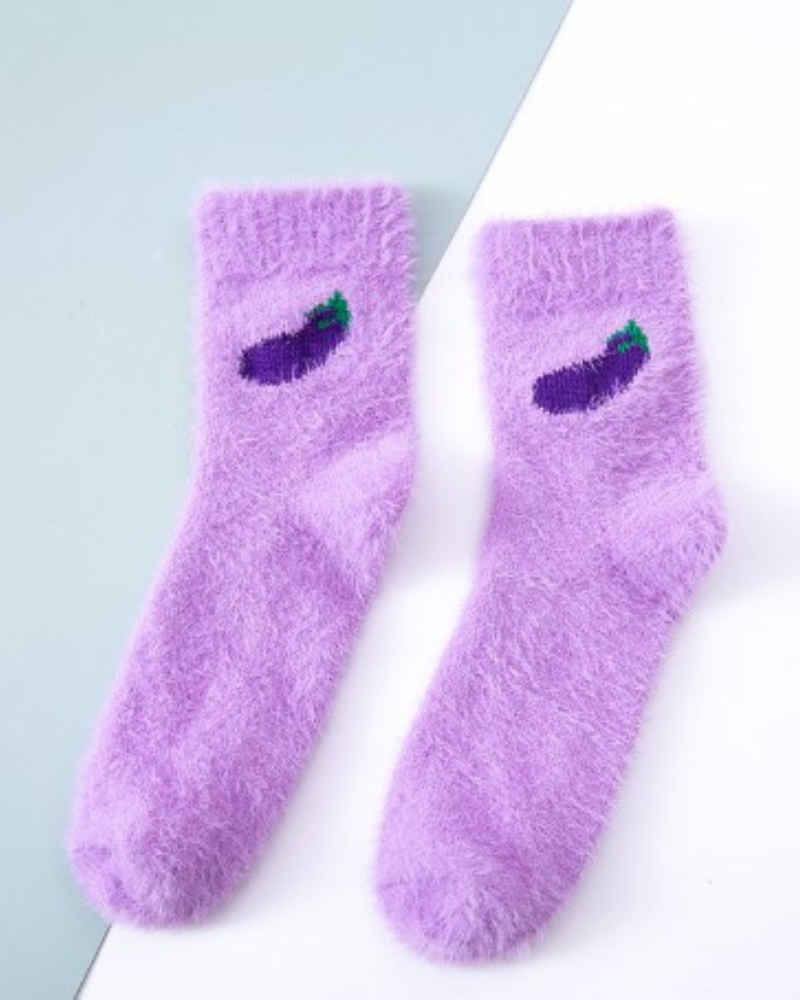 Fuzzy Fruit & Veg Ladies Socks