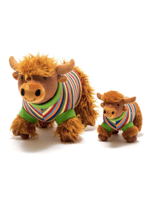 Highland Cow In Rainbow Stripey Jumper Toy