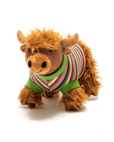 Highland Cow In Rainbow Stripey Jumper Toy